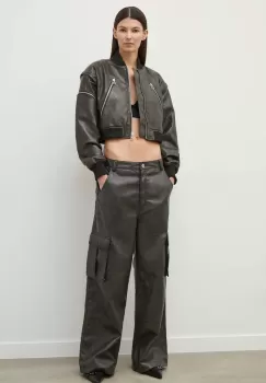 2NDDAY pantaloni 2ND Edition Franz - Uneven PU femei, culoarea maro, lat, high waist, 2242562837 imagine