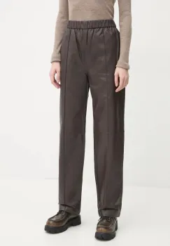 2NDDAY pantaloni de piele Jimone femei, culoarea maro, drept, high waist, 2251561672 imagine