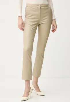 2NDDAY pantaloni de piele Leya femei, culoarea bej, mulata, high waist, 2252562673 imagine