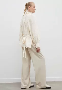 2NDDAY pantaloni femei, culoarea bej, drept, high waist imagine