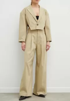 2NDDAY pantaloni femei, culoarea bej, lat, high waist imagine