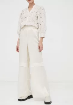 2NDDAY pantaloni femei, culoarea bej, lat, high waist imagine