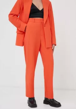 2NDDAY pantaloni femei, culoarea portocaliu, drept, high waist imagine