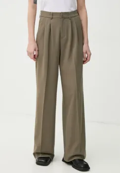 2NDDAY pantaloni Mille femei, culoarea verde, lat, high waist, 2252162151 imagine