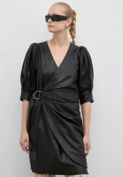 2NDDAY rochie de piele culoarea negru, mini, drept imagine