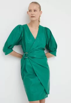 2NDDAY rochie de piele culoarea verde, mini, drept imagine