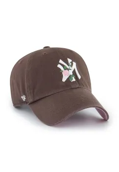 47 brand sapca de baseball din bumbac MLB New York Yankees culoarea maro, cu imprimeu, B-THRNC17GWS-BW imagine