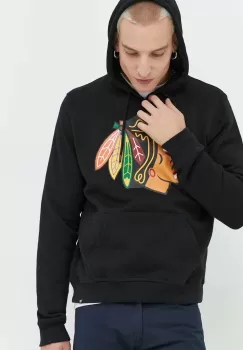 47brand bluza Nhl Chicago Blackhawks barbati, culoarea negru, cu gluga, cu imprimeu imagine