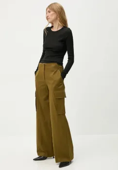A.L.C. pantaloni de bumbac culoarea verde, lat, high waist, 2PANT01041 imagine