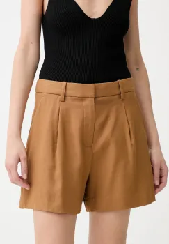 A.L.C. pantaloni scurti din in Charles culoarea maro, uni, medium waist, 2PANT01158 imagine