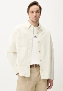 A.P.C. camasa din bumbac surchemise basile brodee poitrine barbati, culoarea bej, relaxed, COGBJ.H02918 imagine