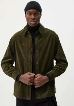 A.P.C. camasa din velur surchemise bobby culoarea verde, cu guler clasic, regular, COHBB.H02976 imagine