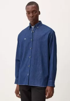 A.P.C. camasa jeans chemise mathias logo barbati, culoarea albastru marin, cu guler button-down, relaxed, COHAL.H12586 imagine