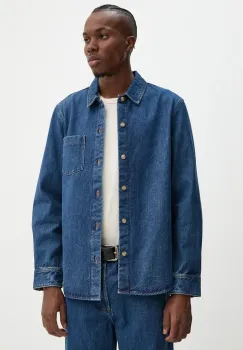 A.P.C. camasa jeans surchemise vittorio brodee barbati, culoarea albastru marin, cu guler clasic, regular, COHTD.H02837 imagine