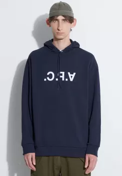 A.P.C. hanorac de bumbac barbati, culoarea bleumarin, cu gluga, cu imprimeu imagine