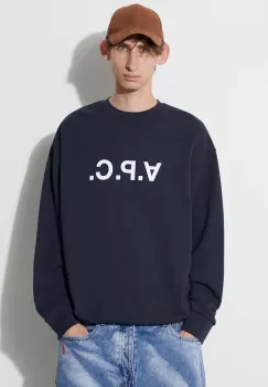 A.P.C. hanorac de bumbac barbati, culoarea bleumarin, cu imprimeu imagine