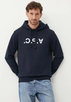 A.P.C. hanorac de bumbac hoodie standard grand vpc GOTS culoarea albastru marin, cu gluga, cu imprimeu, COHBN.M27908 imagine