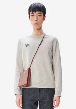 A.P.C. hanorac de bumbac Sweat Rider barbati, culoarea gri, uni COEZD.H27699-MARINE imagine