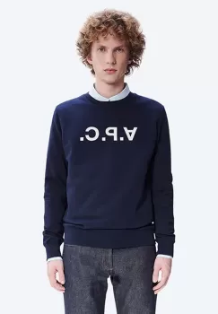 A.P.C. hanorac de bumbac Sweat Vpc barbati, culoarea bleumarin, cu imprimeu COECQ.H27378-DARKNAVY imagine