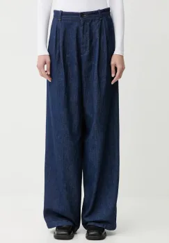 A.P.C. pantaloni de bumbac PANTALON GINNY culoarea bleumarin, lat, high waist, COHMJ.F08510 imagine