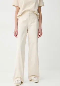 A.P.C. pantaloni de bumbac pantalon margaret femei, culoarea bej, lat, high waist, COHFU.F08476 imagine