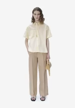 A.P.C. pantaloni din in culoarea bej, drept, medium waist LIAEO.F08426-BEIGE imagine