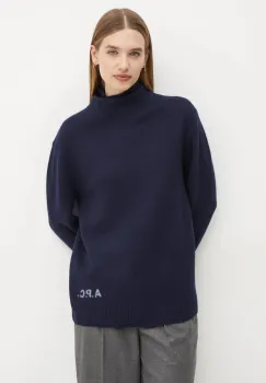 A.P.C. pulover de lana pull walter culoarea albastru marin, cu guler, WVBDJ.M23248 imagine
