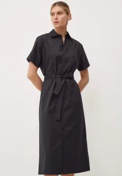A.P.C. rochie din bumbac robe new drew culoarea albastru marin, midi, drept, COGZR.F05959 imagine