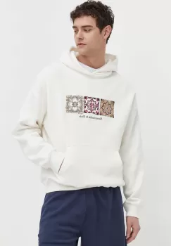 Abercrombie & Fitch bluza barbati, culoarea bej, cu gluga, cu imprimeu imagine