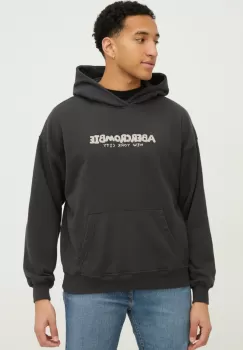 Abercrombie & Fitch bluza barbati, culoarea negru, cu gluga, cu imprimeu imagine