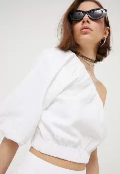 Abercrombie & Fitch bluza din in culoarea alb, neted imagine