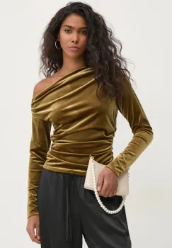 Abercrombie & Fitch bluza din velur culoarea verde, neted, KI139-4785 imagine