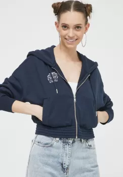 Abercrombie & Fitch bluza femei, culoarea albastru marin, cu gluga, cu imprimeu imagine