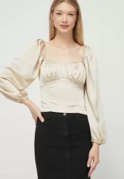 Abercrombie & Fitch bluza femei, culoarea auriu, neted imagine