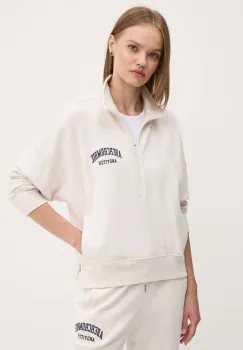 Abercrombie & Fitch bluza femei, culoarea bej, cu imprimeu, KI152-4129 imagine