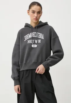 Abercrombie & Fitch bluza femei, culoarea gri, cu gluga, cu imprimeu, KI152-4201 imagine