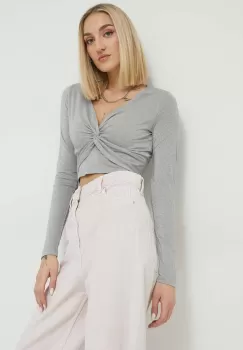 Abercrombie & Fitch bluza femei, culoarea gri, neted imagine
