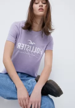 Abercrombie & Fitch bluza femei, culoarea violet, cu gluga, neted imagine