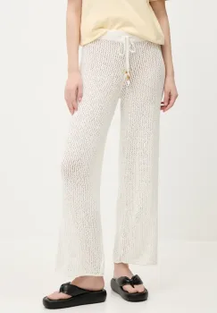 Abercrombie & Fitch pantaloni de bumbac femei, culoarea bej, drept, high waist, KI111-5033 imagine