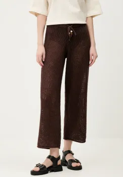 Abercrombie & Fitch pantaloni de bumbac femei, culoarea maro, lat, high waist, KI111-5032 imagine