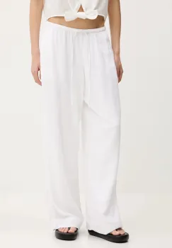 Abercrombie & Fitch pantaloni din in culoarea alb, lat, high waist, KI156-5153 imagine