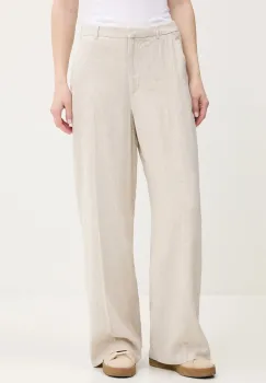 Abercrombie & Fitch pantaloni din in culoarea bej, lat, high waist, KI156-5071 imagine