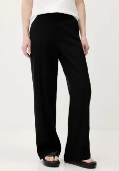 Abercrombie & Fitch pantaloni din in culoarea negru, lat, high waist, KI156-5178 imagine