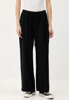 Abercrombie & Fitch pantaloni din in culoarea negru, lat, high waist, KI156-5199 imagine
