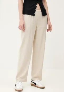 Abercrombie & Fitch pantaloni din in femei, culoarea bej, lat, high waist, KI156-5129 imagine