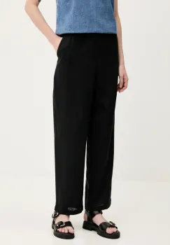 Abercrombie & Fitch pantaloni din in femei, culoarea negru, drept, high waist, KI156-5137 imagine
