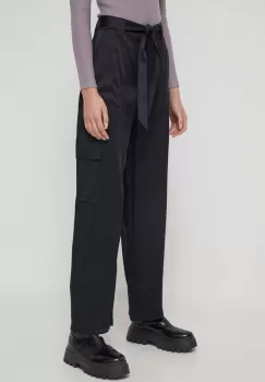 Abercrombie & Fitch pantaloni femei, culoarea negru, lat, high waist imagine