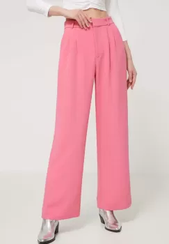 Abercrombie & Fitch pantaloni femei, culoarea roz, drept, high waist imagine