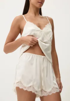Abercrombie & Fitch pantaloni scurti de pijama femei, culoarea bej, dantela, KI146-4049 imagine