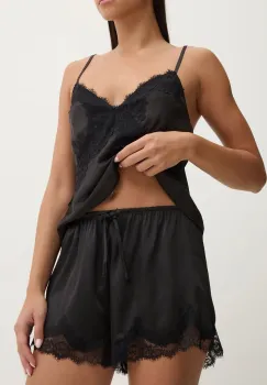 Abercrombie & Fitch pantaloni scurti de pijama femei, culoarea negru, satin, KI146-4049 imagine